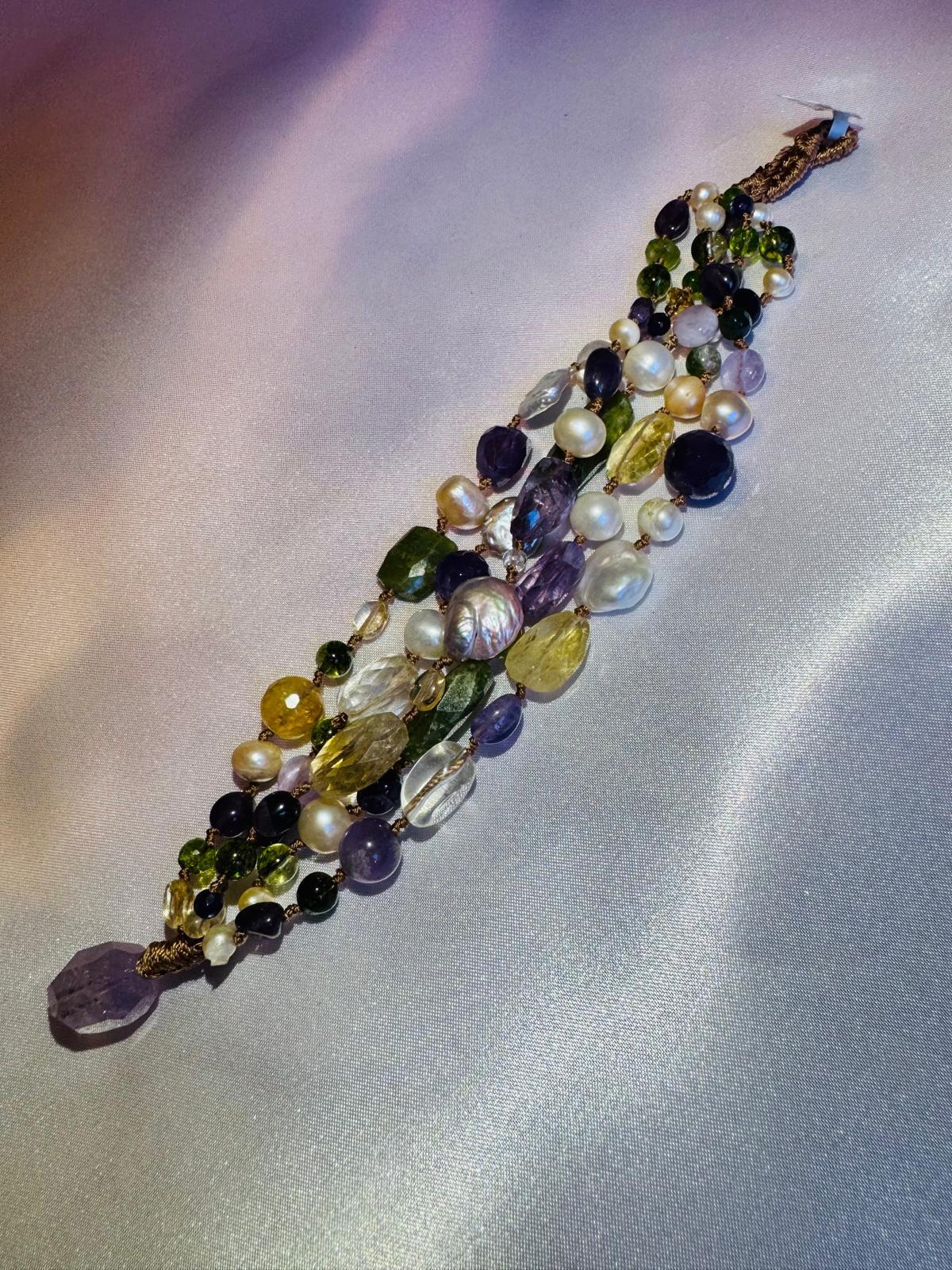 Multi strand bracelet with semi precious stones