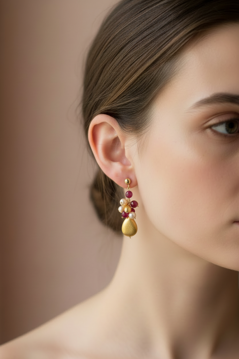 Nugget and Jade Drop Earrings