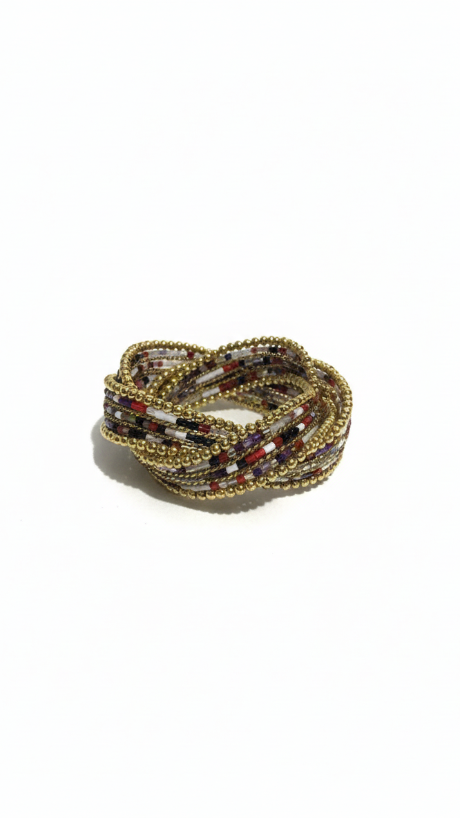 Multicolour Multi strand charm with White Stone Metal Bracelet