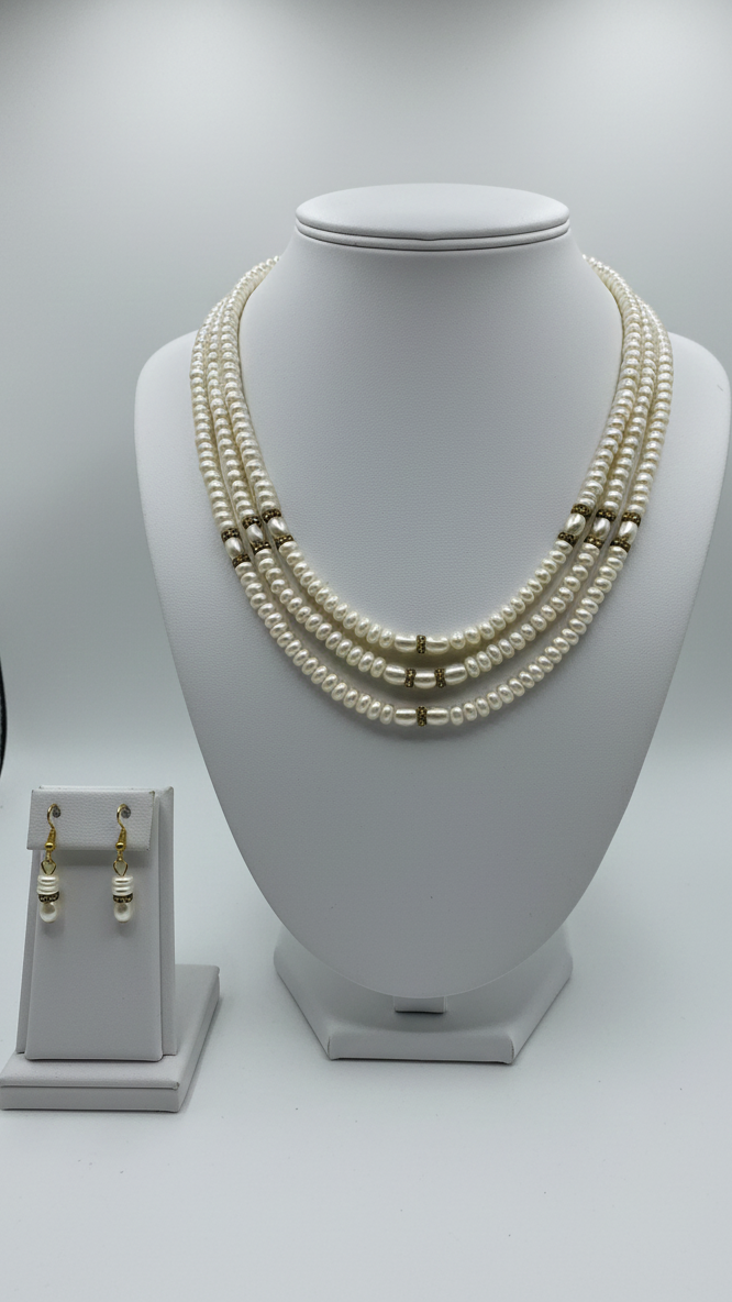 Classic Three Strands pearls Soft ivory with white accents Necklace