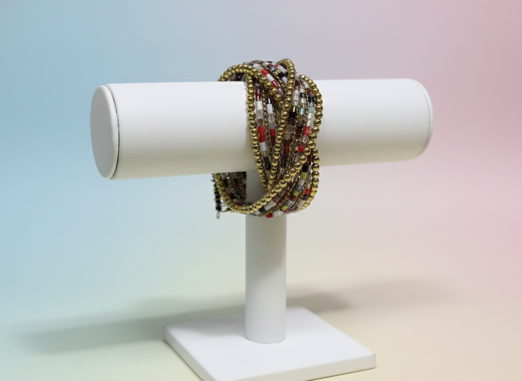 Multicolour Multi strand charm with White Stone Metal Bracelet