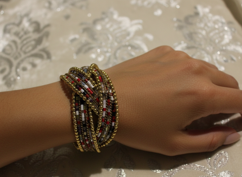 Multicolour Multi strand charm with White Stone Metal Bracelet