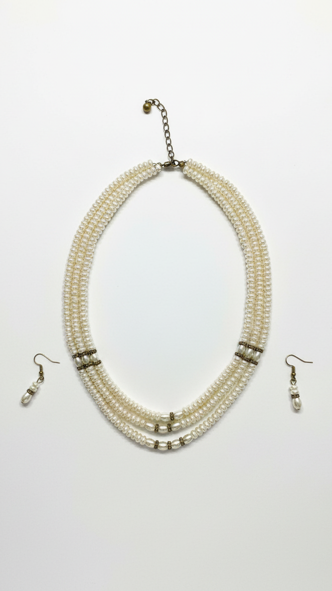Classic Three Strands pearls Soft ivory with white accents Necklace