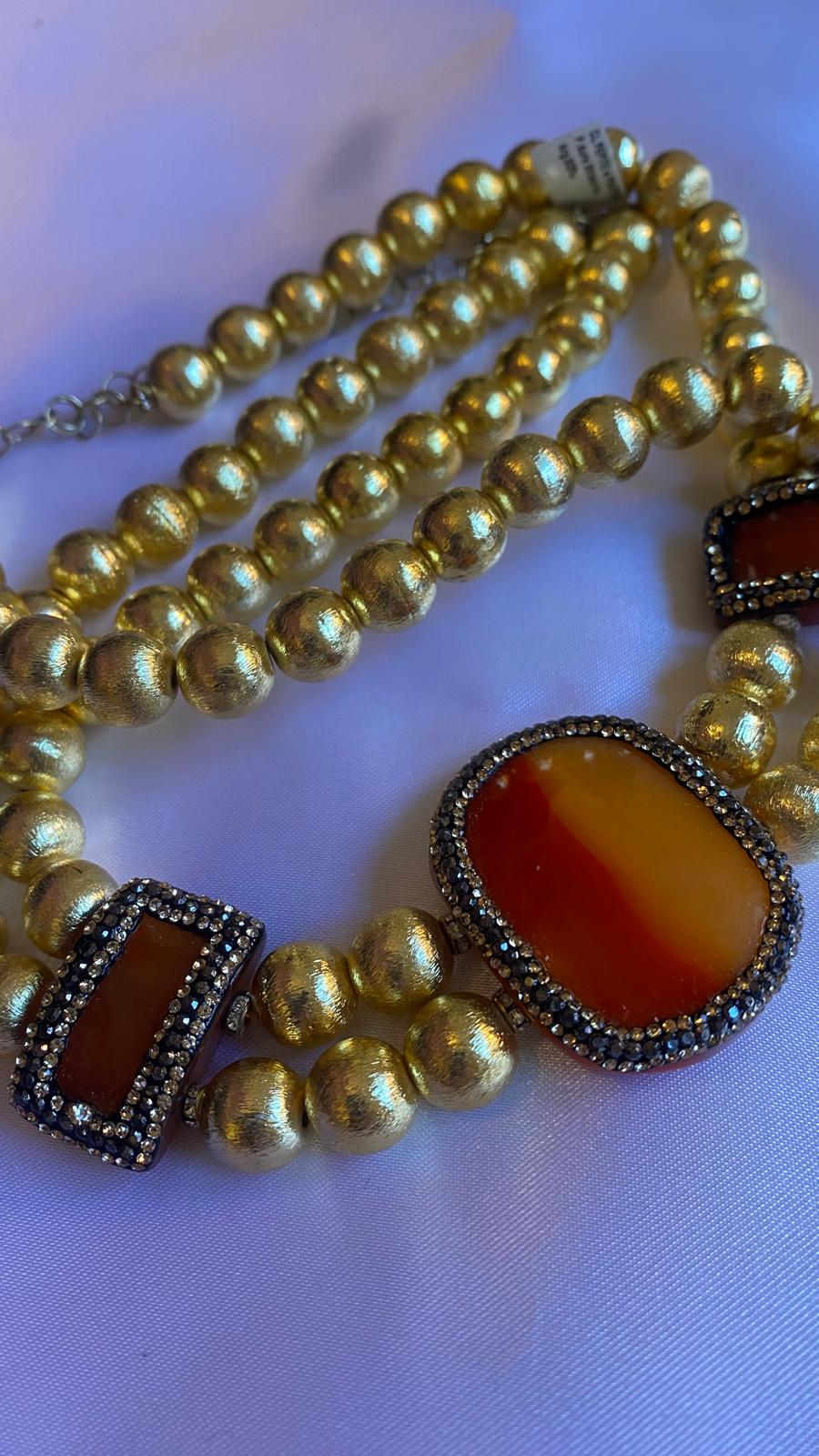 Necklace with nuggets and carnelian gold plated silver