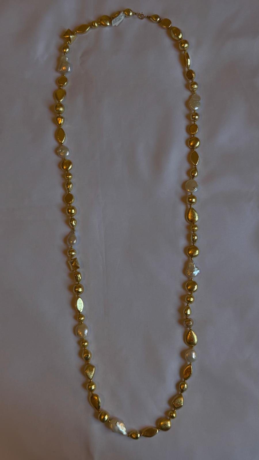 Long Beaded Golden Nugget Necklace