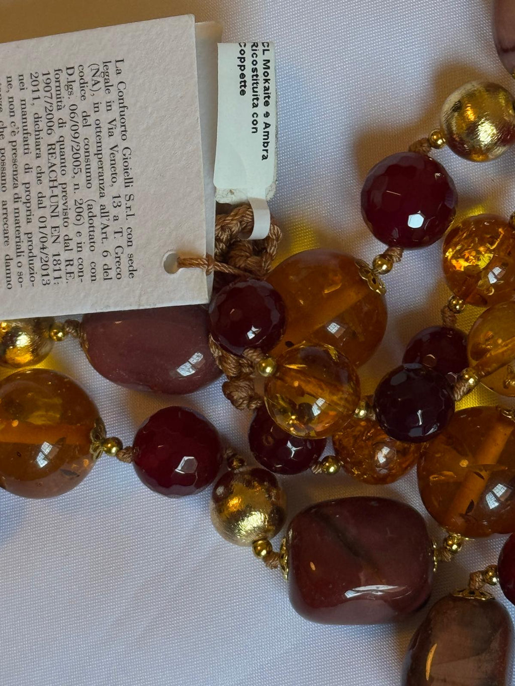 Handmade Mookaite & Amber Necklace - Gold Plated Italian Jewelry