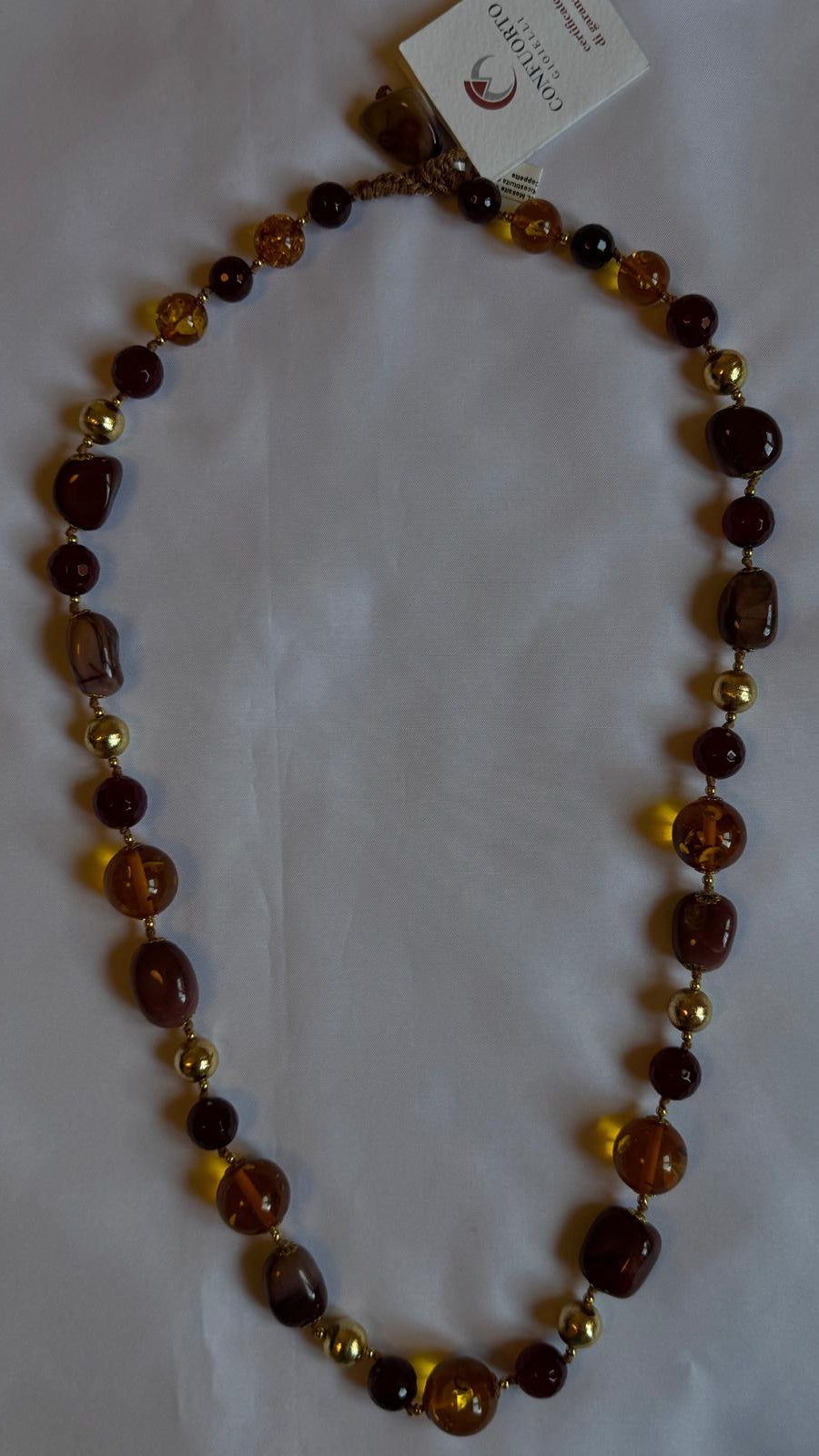 Handmade Mookaite & Amber Necklace - Gold Plated Italian Jewelry