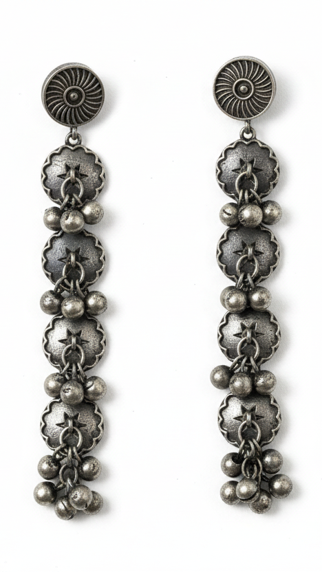 Oxidized linear jhumka metallic earrings