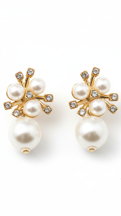 Classic white pearl cluster earrings