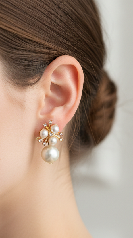 Classic white pearl cluster earrings