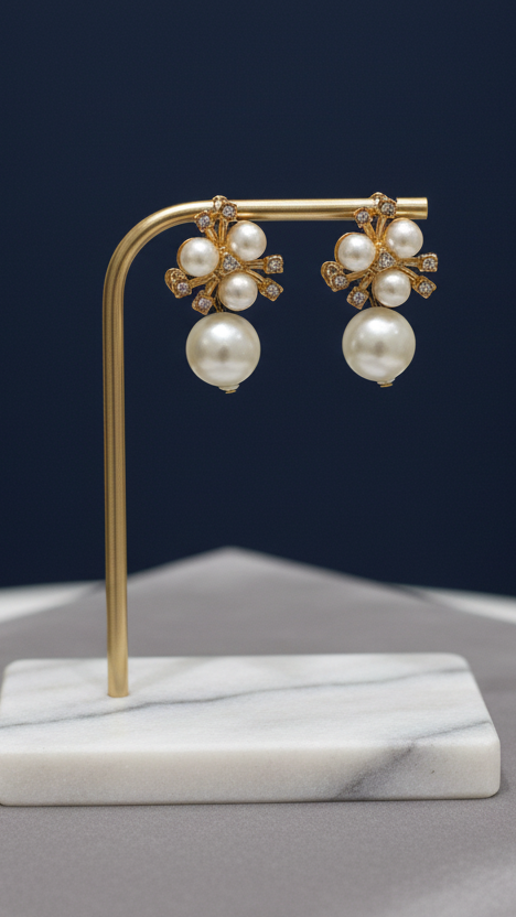 Classic white pearl cluster earrings