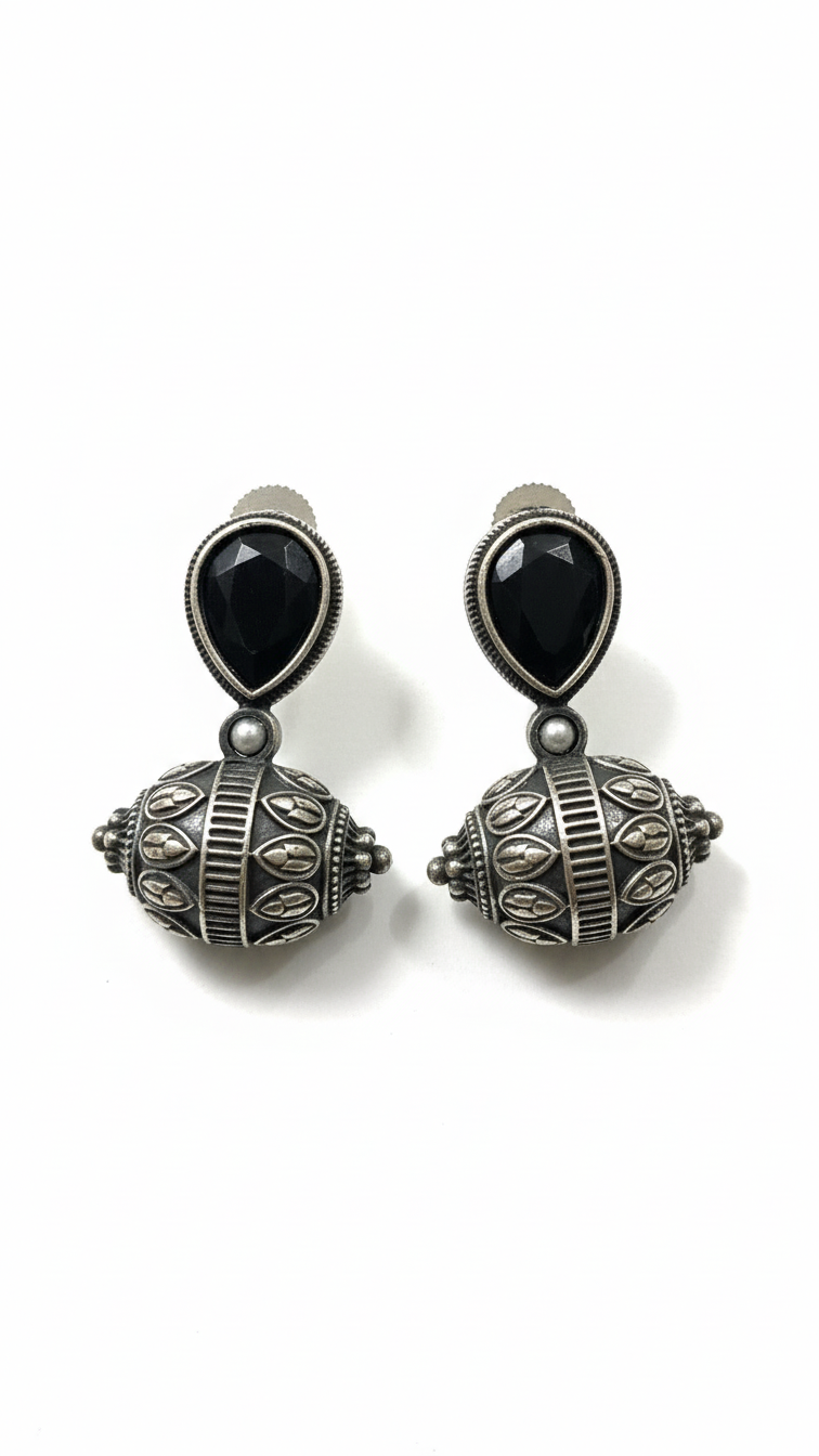Oxidized metal Black stone Earrings
