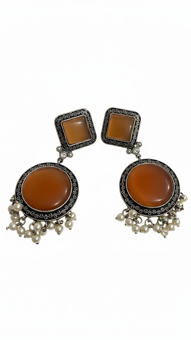 Orecchini pendenti vintage in argento ossidato color arancione ruggine