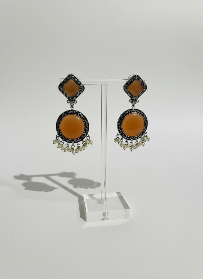 Orecchini pendenti vintage in argento ossidato color arancione ruggine