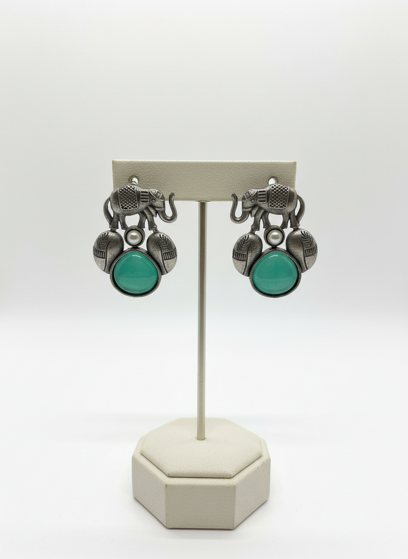 Vintage style elephant  and green stone earrings
